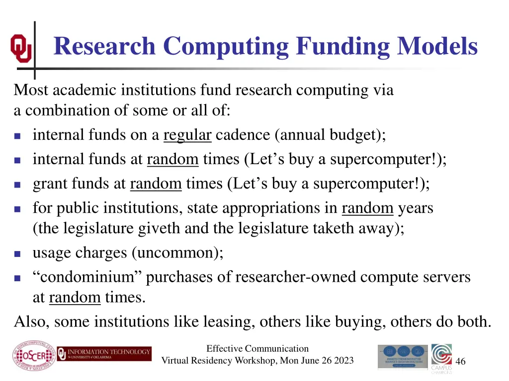 research computing funding models