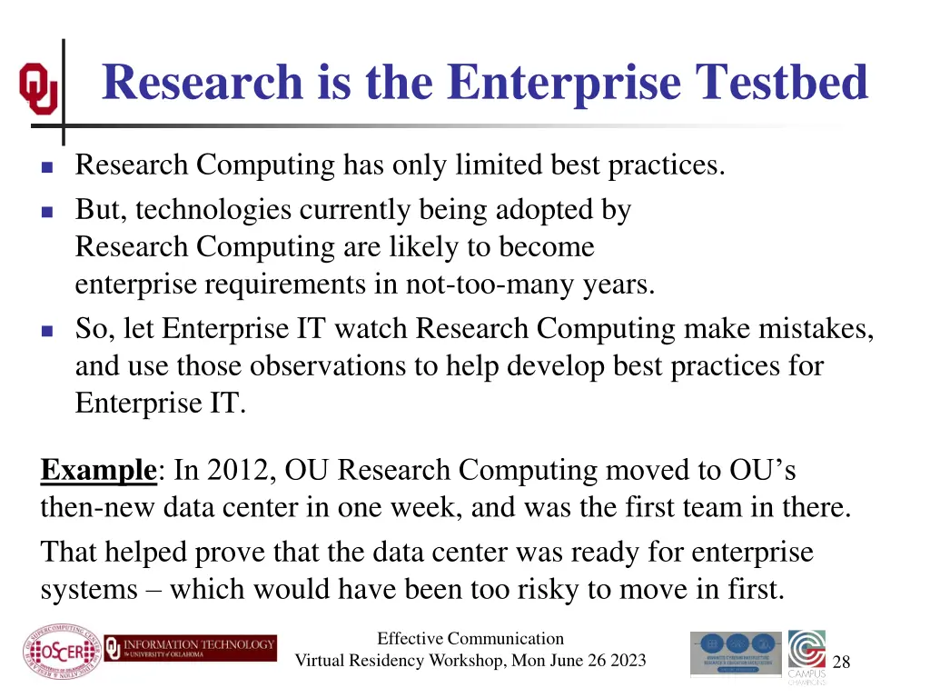 research is the enterprise testbed