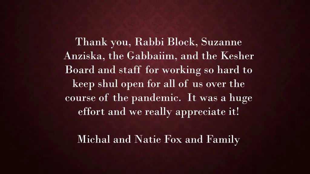 thank you rabbi block suzanne anziska