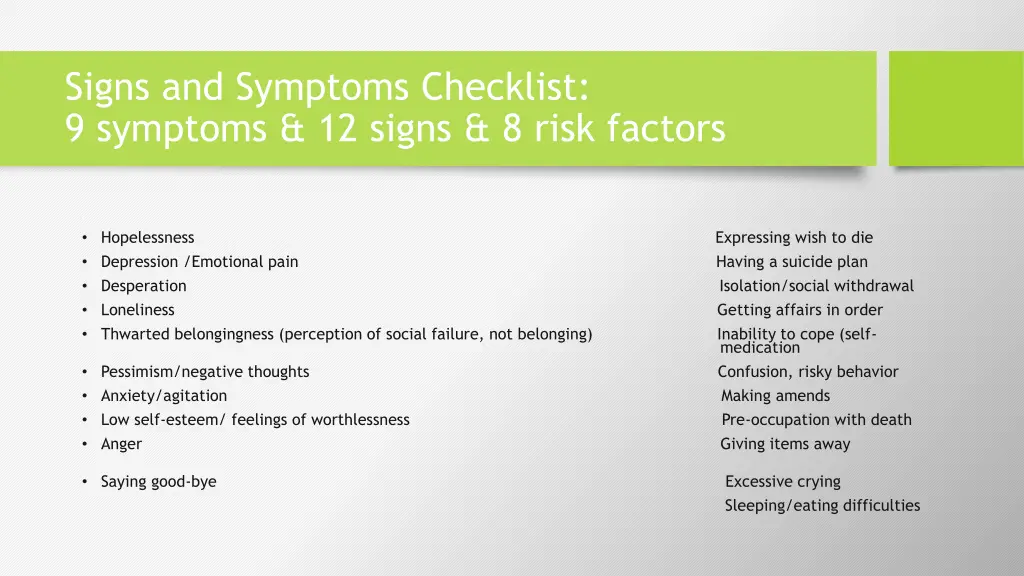 signs and symptoms checklist 9 symptoms 12 signs