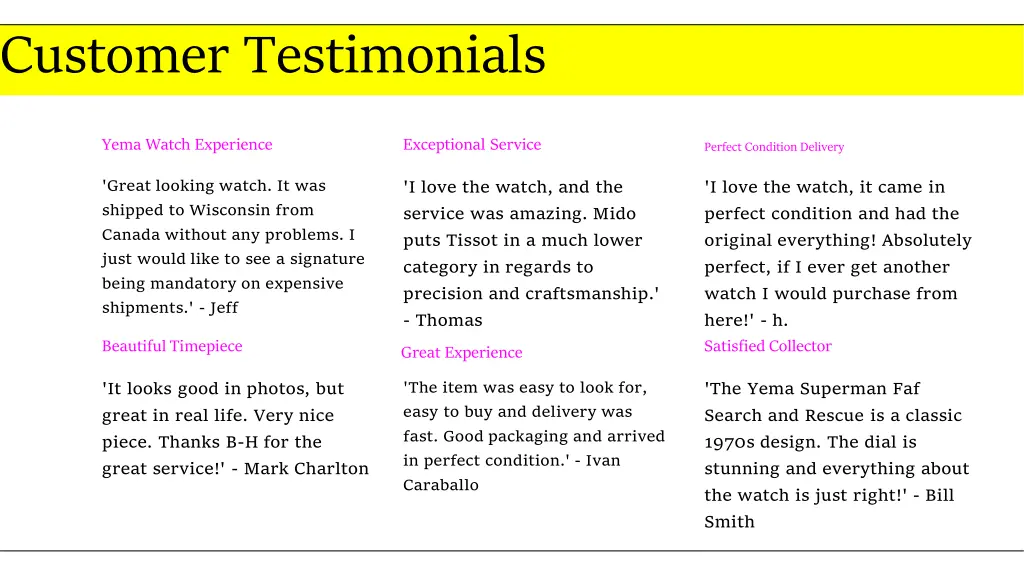 customer testimonials