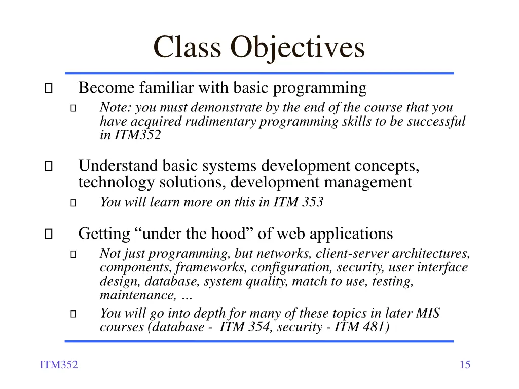 class objectives