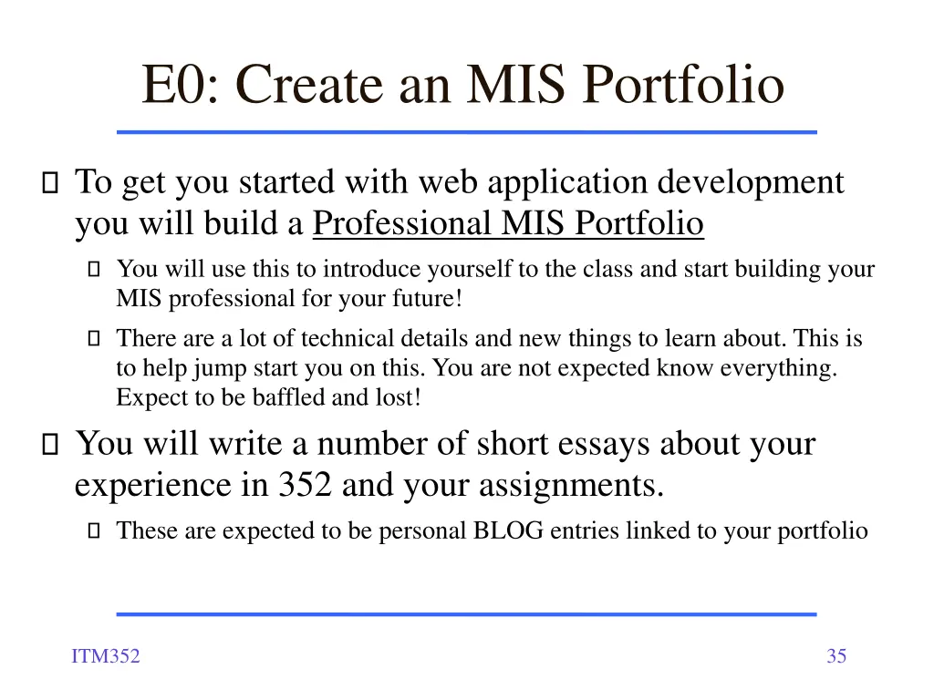 e0 create an mis portfolio