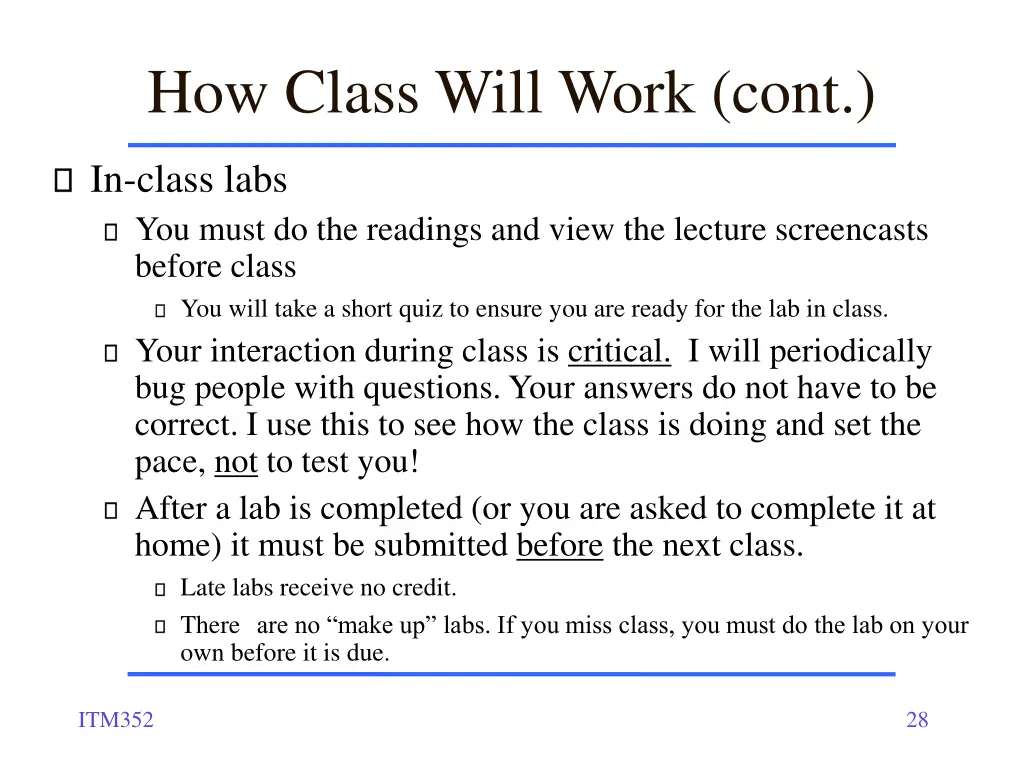 how class will work cont