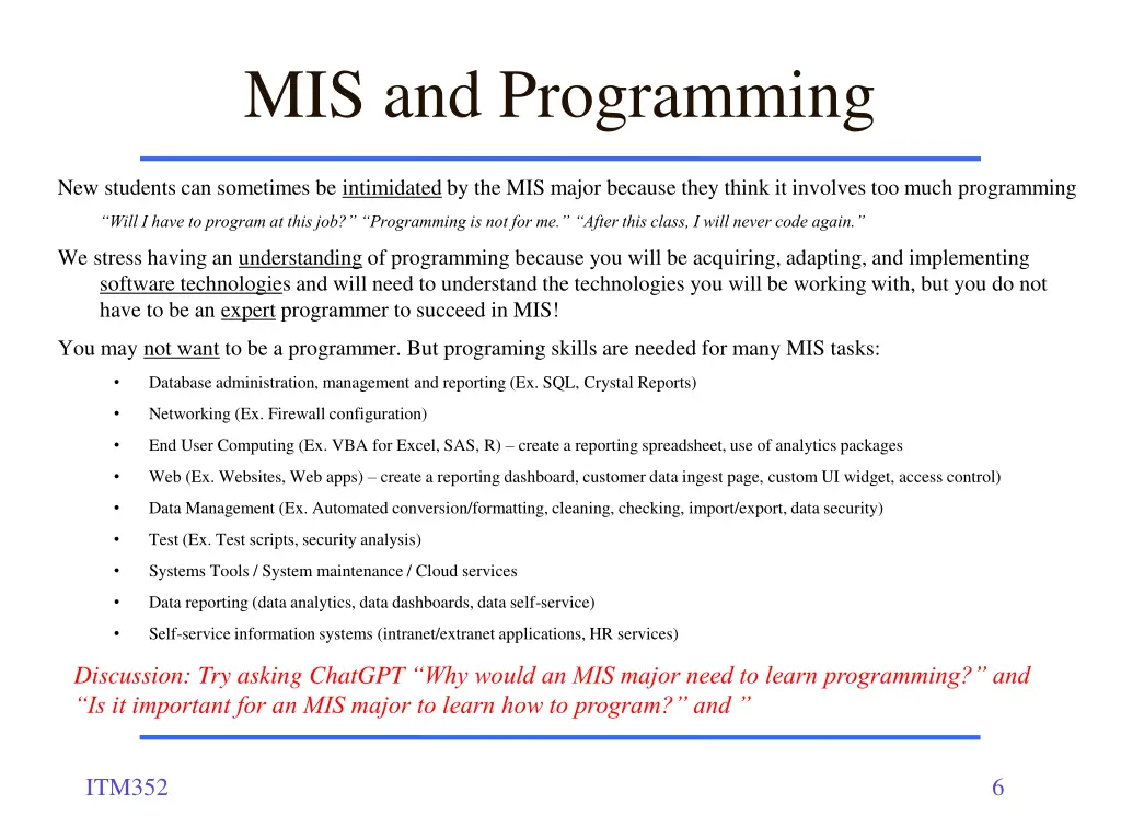 mis and programming