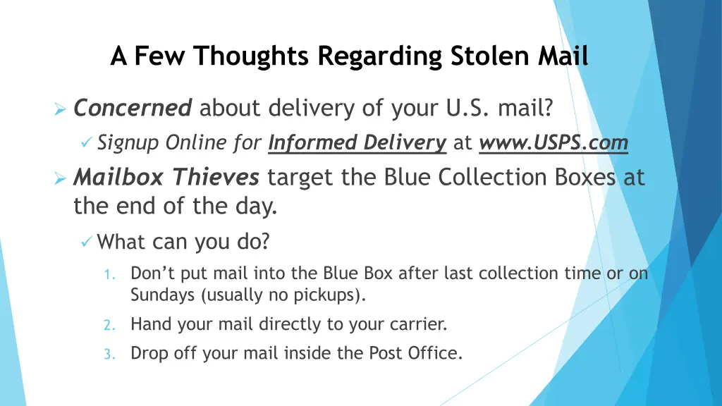 a few thoughts regarding stolen mail