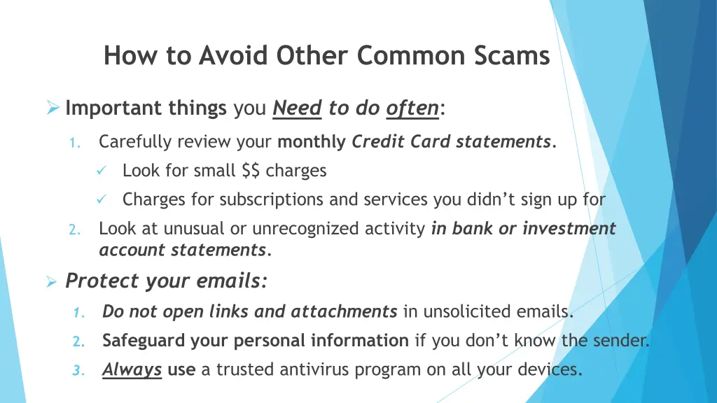 how to avoid other common scams