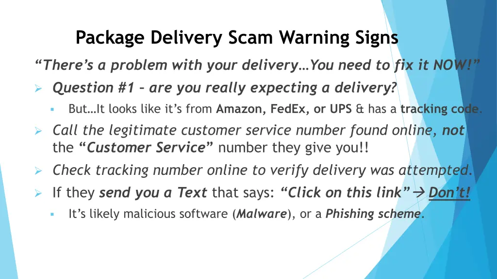 package delivery scam warning signs