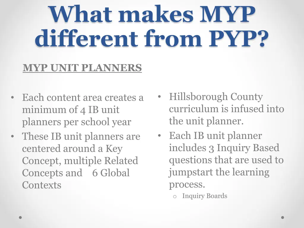 what makes myp different from pyp