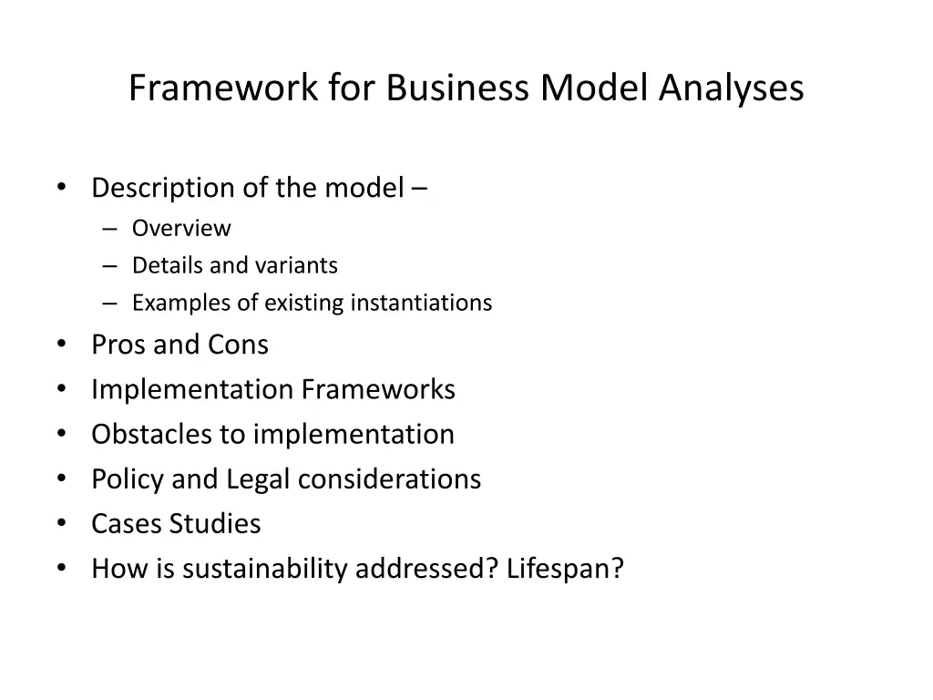 framework for business model analyses