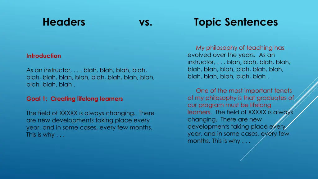 headers vs topic sentences