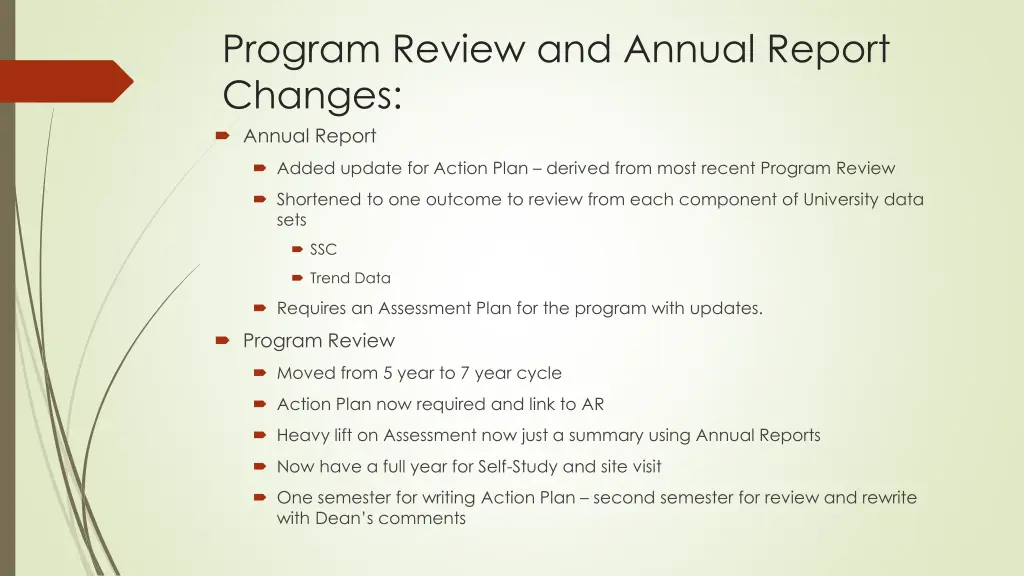 program review and annual report changes annual