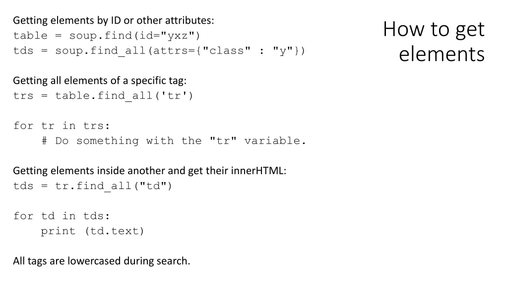 getting elements by id or other attributes table