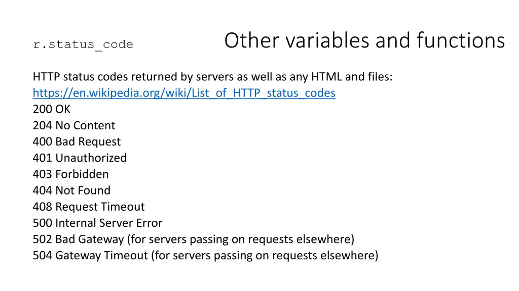 other variables and functions