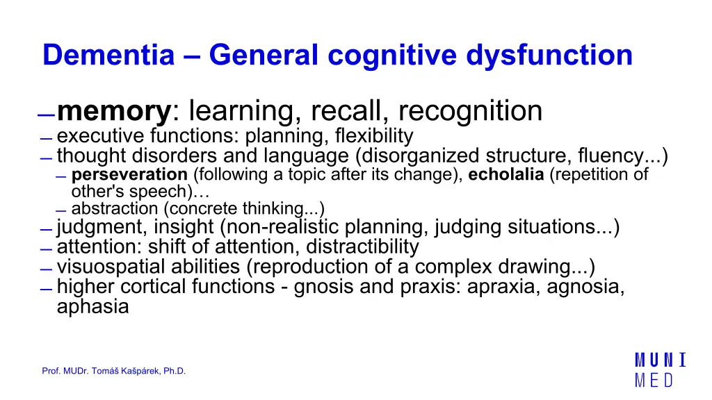 dementia general cognitive dysfunction