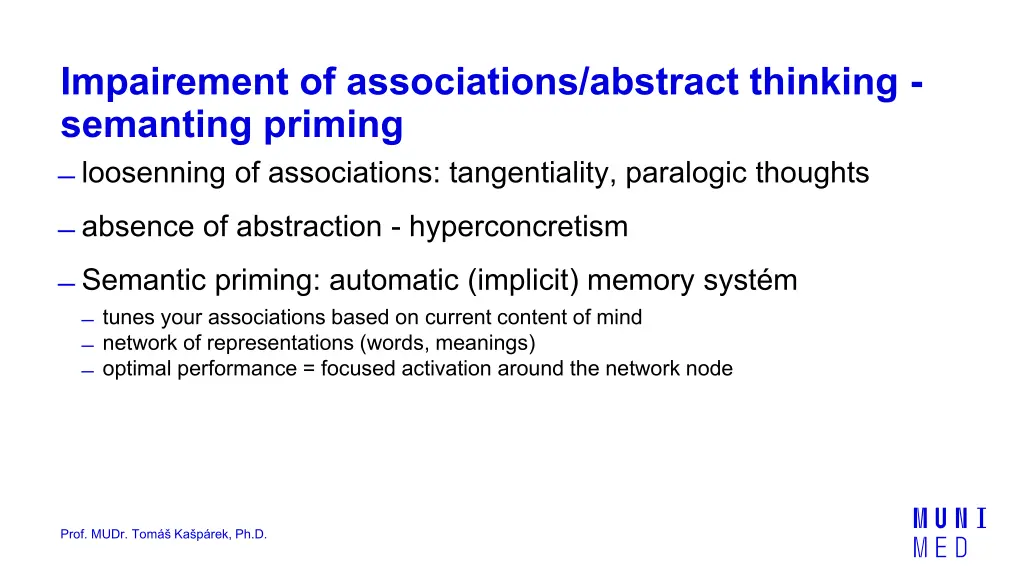 impairement of associations abstract thinking