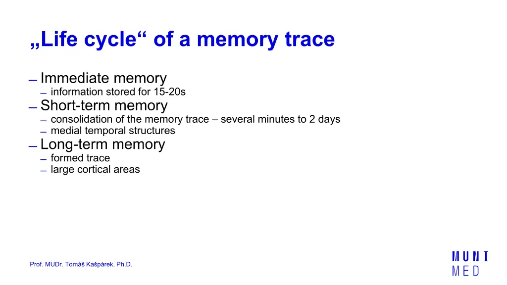 life cycle of a memory trace