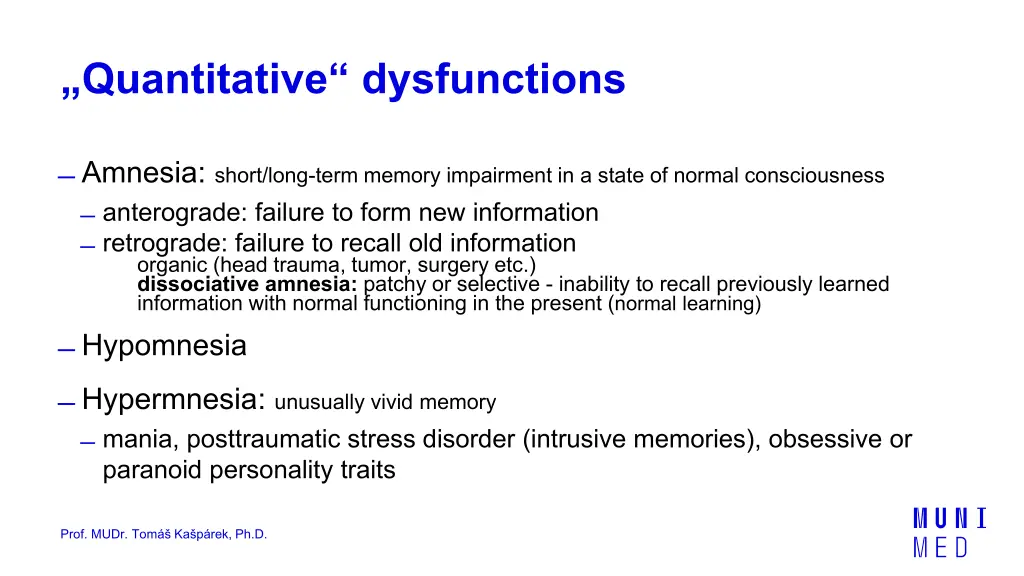 quantitative dysfunctions