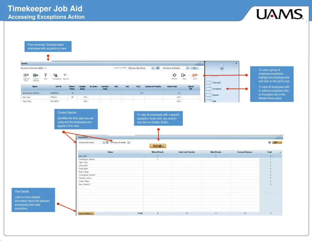 timekeeper job aid accessing exceptions action