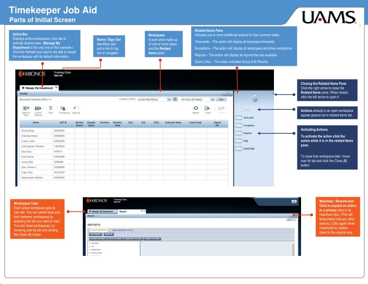 timekeeper job aid parts of initial screen