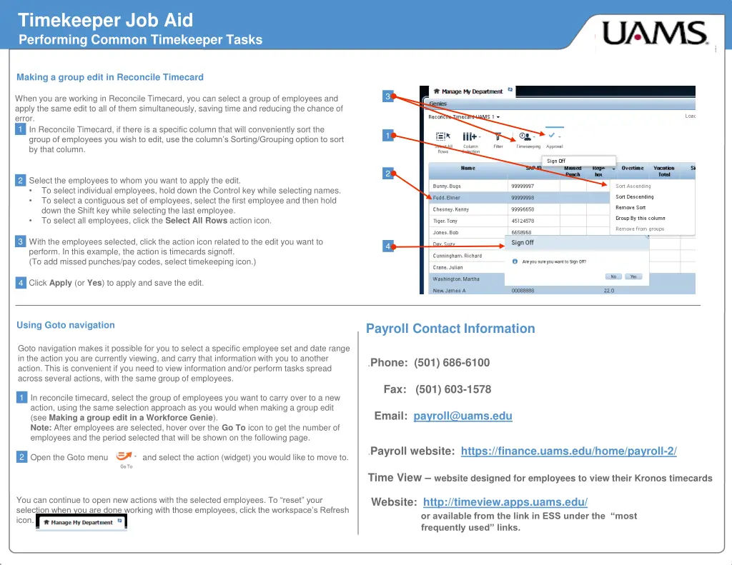 timekeeper job aid performing common timekeeper