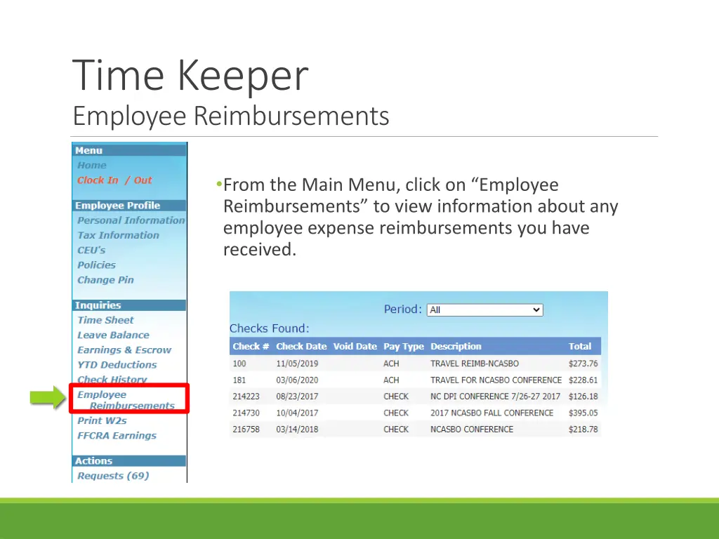 time keeper employee reimbursements