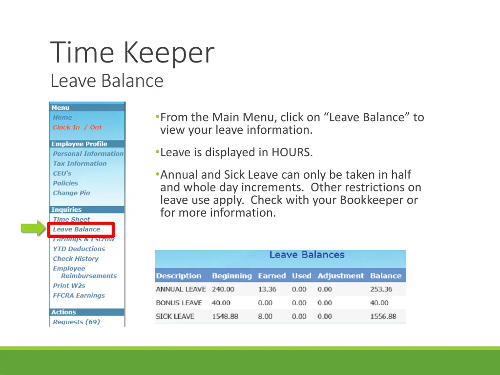 time keeper leave balance