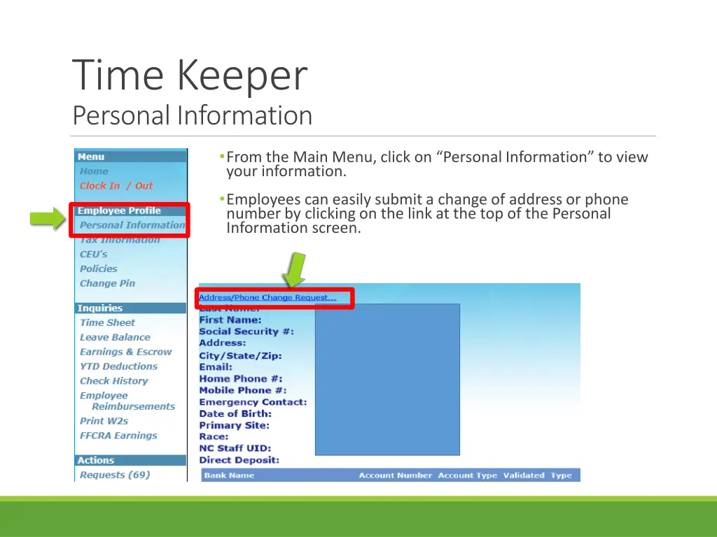 time keeper personal information