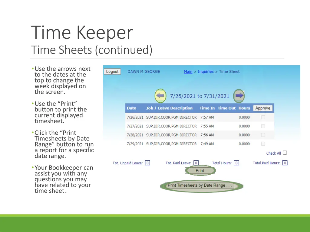 time keeper time sheets continued