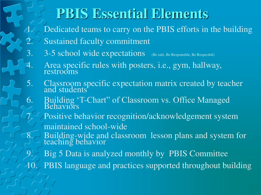 pbis essential elements dedicated teams to carry