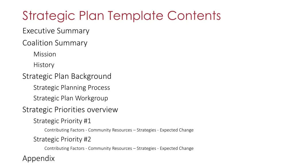 strategic plan template contents