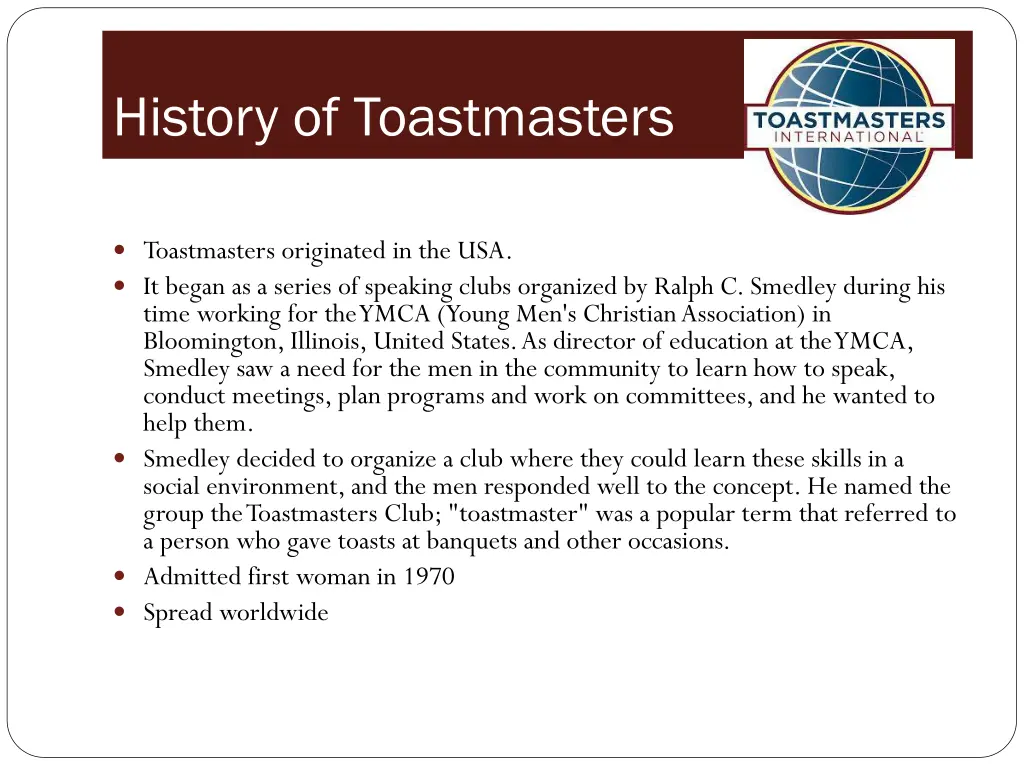 history of toastmasters