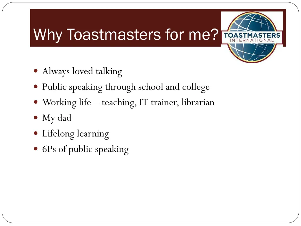 why toastmasters for me