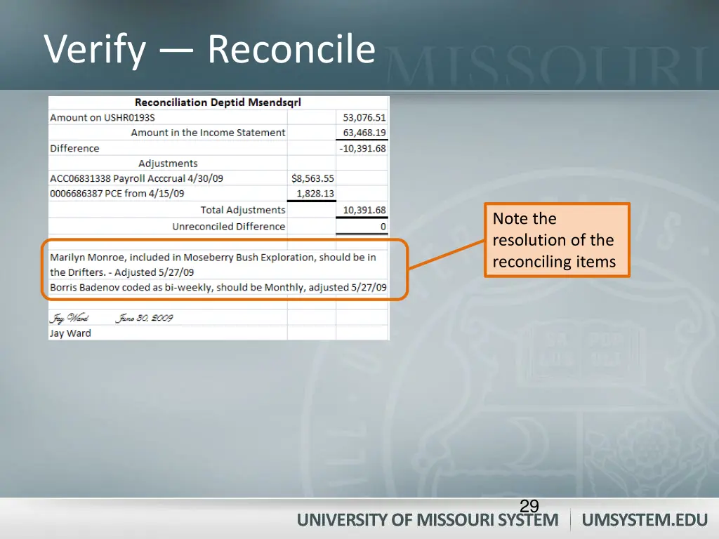 verify reconcile 4