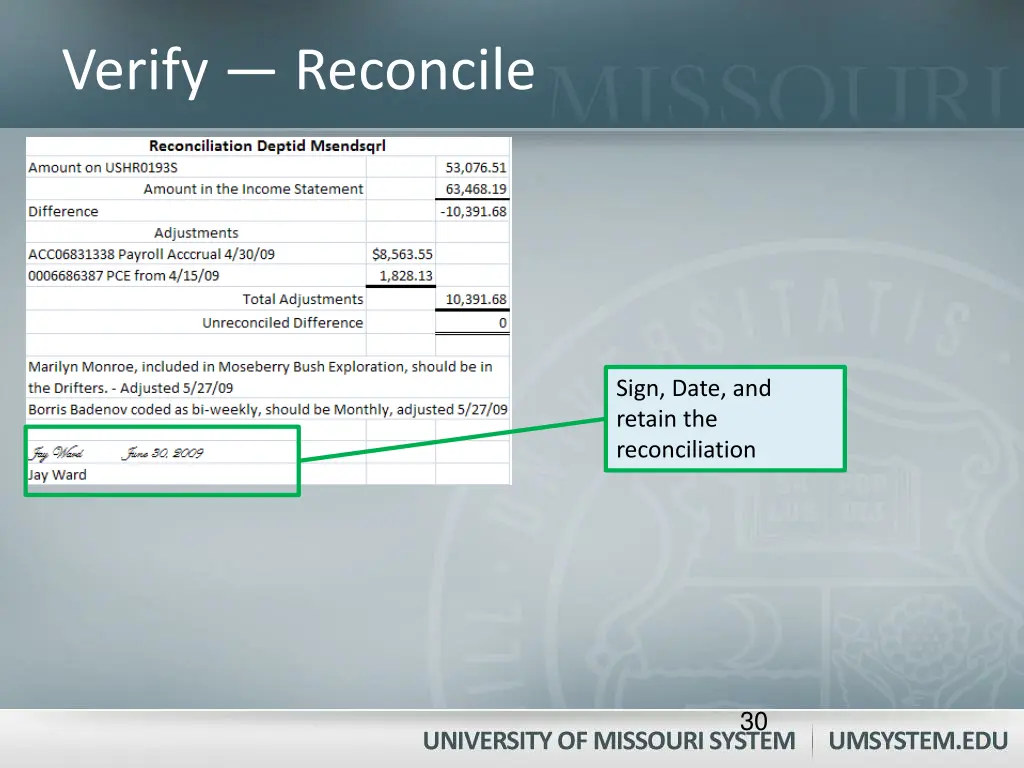 verify reconcile 5