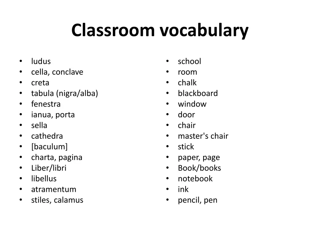 classroom vocabulary