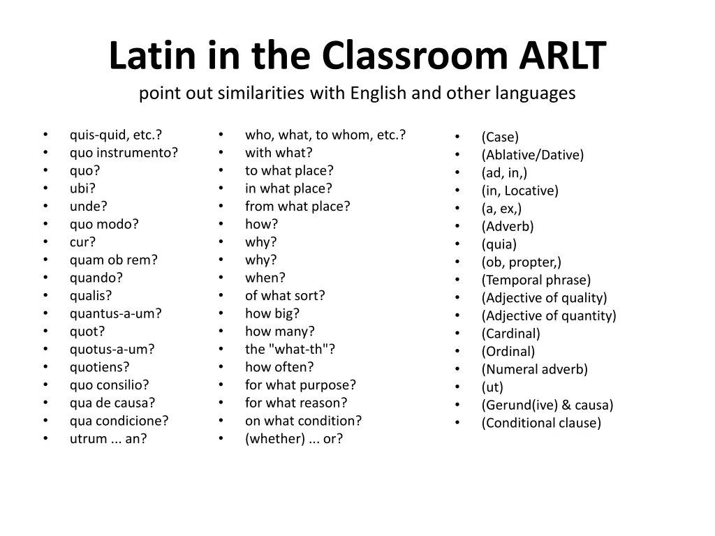 latin in the classroom arlt point