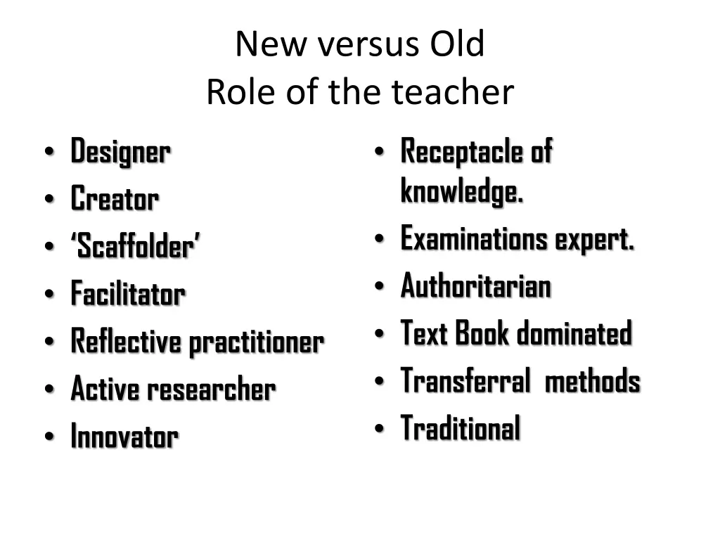 new versus old role of the teacher