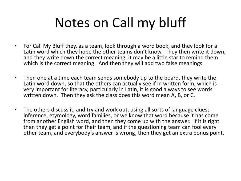 notes on call my bluff