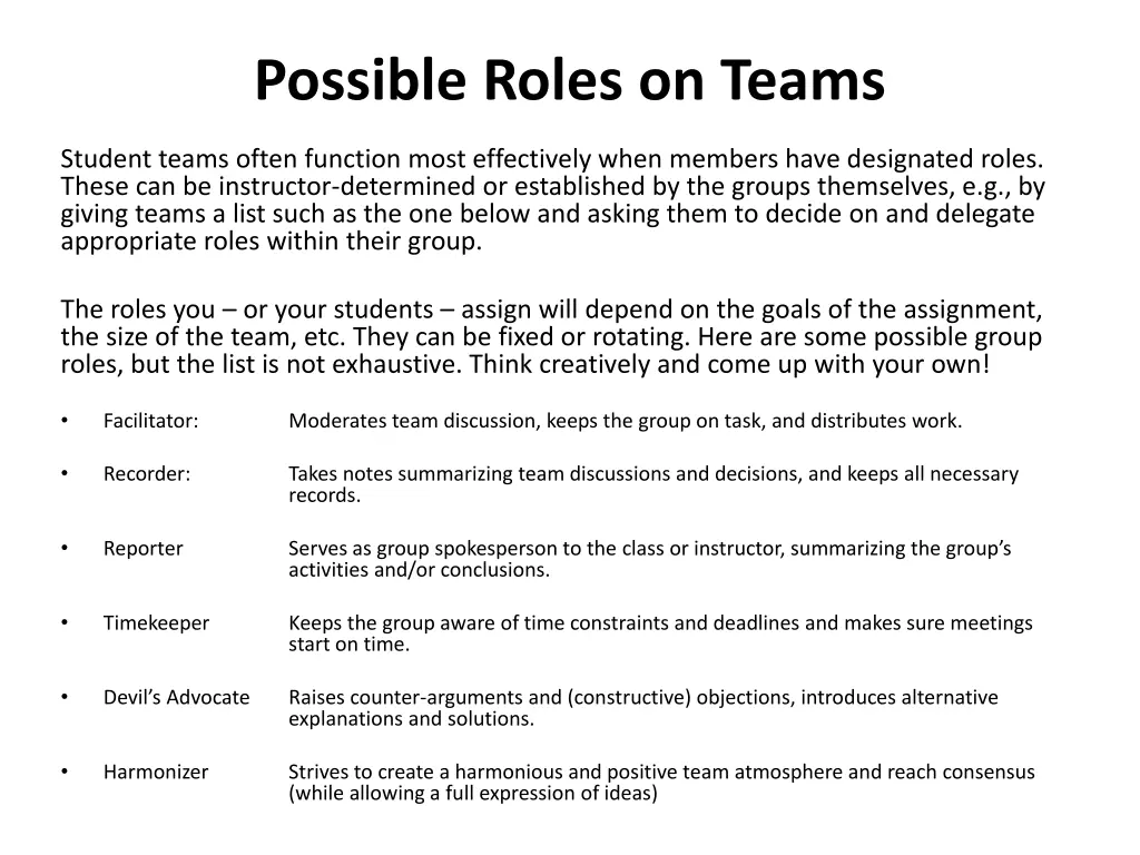 possible roles on teams