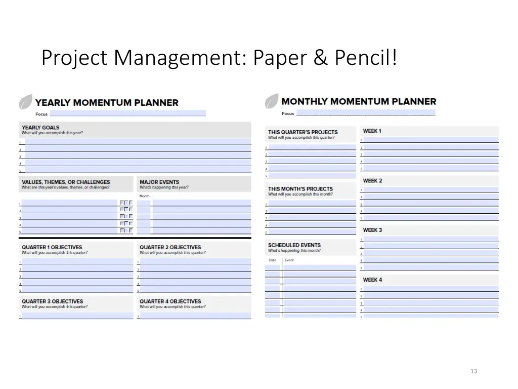 project management paper pencil