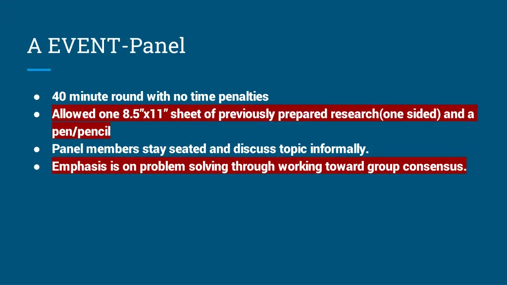 a event panel