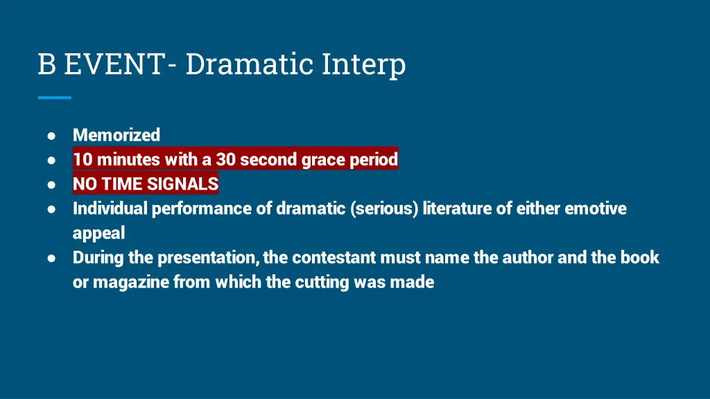 b event dramatic interp