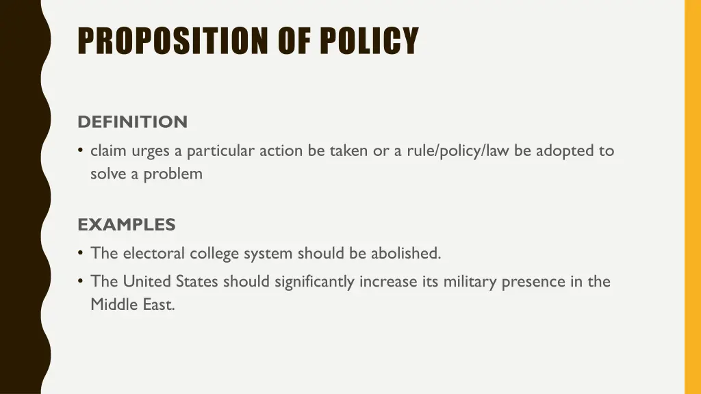 proposition of policy