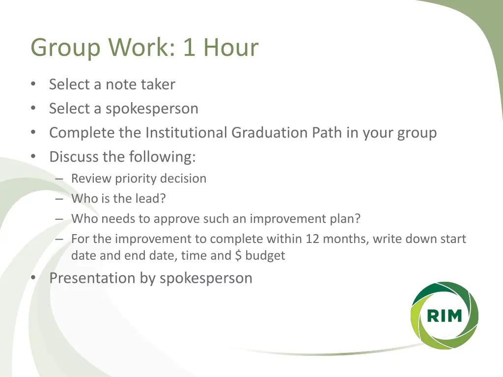 group work 1 hour