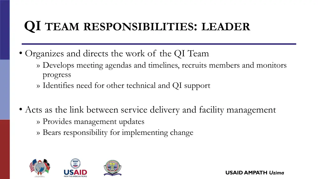 qi team responsibilities leader