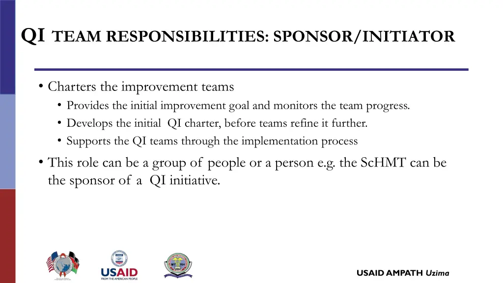 qi team responsibilities sponsor initiator