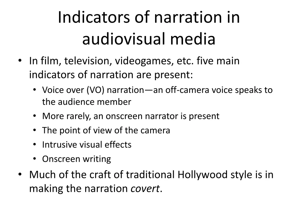 indicators of narration in audiovisual media