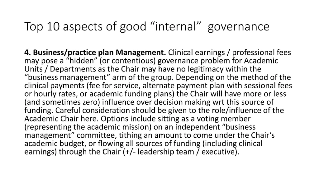 top 10 aspects of good internal governance 1