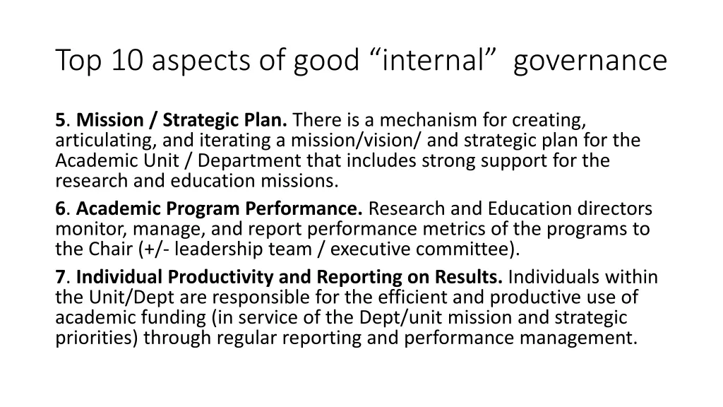 top 10 aspects of good internal governance 2